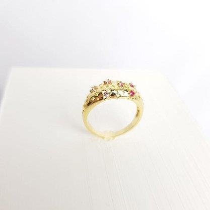 ANEL BALOADO VAZADO EM FORMATOS E ZIRC ROSA| BANHADO EM OURO 18K