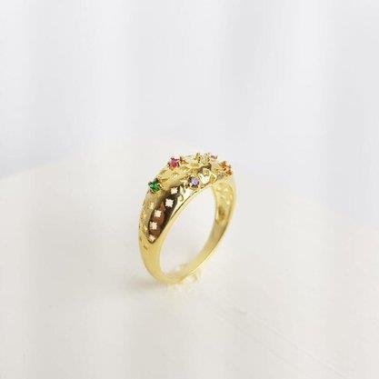 ANEL BALOADO VAZADO EM FORMATOS E ZIRC COLOR | BANHADO EM OURO 18K