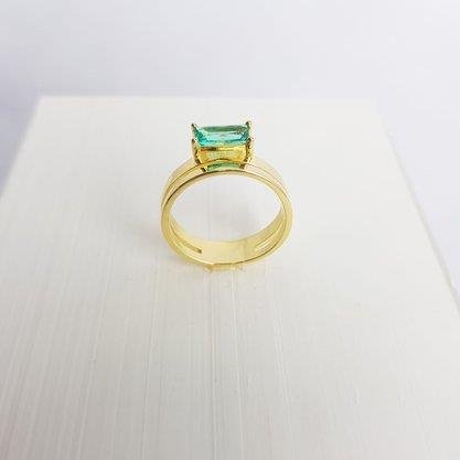 ANEL ARO DUPLO 1ZIRC RETANGULAR VERDE AGUA | BANHADO EM OURO 18K