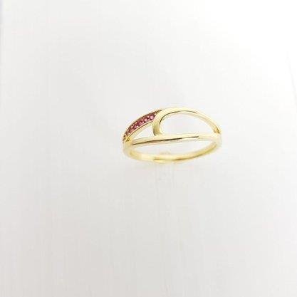 ANEL ELO REDONDO VAZADO E FILEIRA CRAV ROSA| BANHADO EM OURO 18K