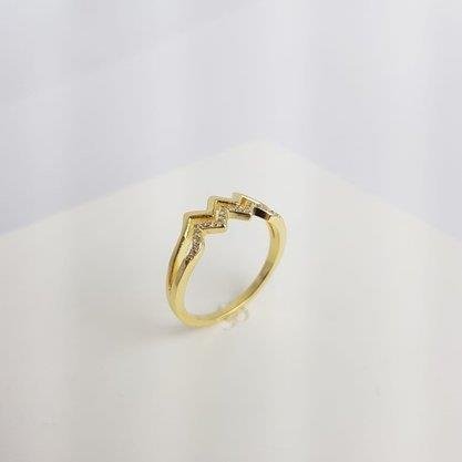 ANEL ARO DUPLO ZIG - ZAG LISO E CRAV CRISTAL | BANHADO EM OURO 18K