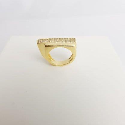 ANEL 2 CHAPA QUADRADA 1LISA 1MICROCRAV | BANHADO EM OURO 18K