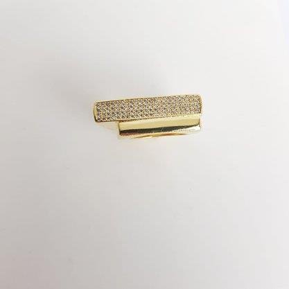 ANEL 2 CHAPA QUADRADA 1LISA 1MICROCRAV | BANHADO EM OURO 18K