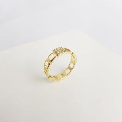 ANEL DE ELOS QUADRADOS VAZADOS E 1 ELO CRAV | BANHADO EM OURO 18K