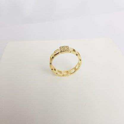 ANEL DE ELOS QUADRADOS VAZADOS E 1 ELO CRAV | BANHADO EM OURO 18K
