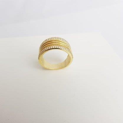 ANEL COM 3 AROS LISOS E 2 AROS CRAV CRISTAL| BANHADO EM OURO 18K
