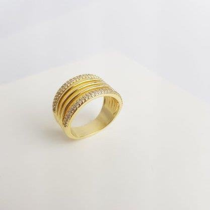 ANEL COM 3 AROS LISOS E 2 AROS CRAV CRISTAL| BANHADO EM OURO 18K