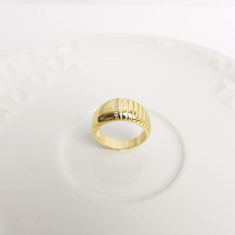 ANEL BALOADO 1 FILETES CRAV DETALHES LINHAS |BANHADO EM OURO 18K