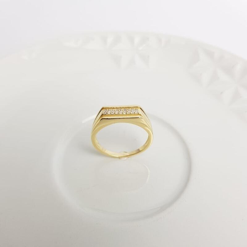 ANEL 7MM QUADRADO 2 FILETE LISO 1 FILETE CRAV | BANHADO EM OURO 18K