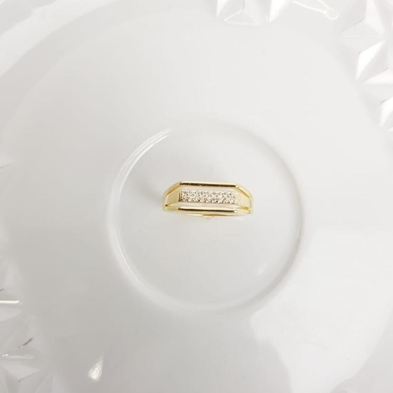 ANEL 7MM QUADRADO 2 FILETE LISO 1 FILETE CRAV | BANHADO EM OURO 18K