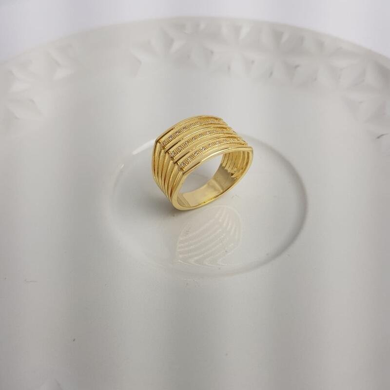 ANEL 4 FILETES LISOS INTERCALADO 4FILETE ZIRC| BANHADO EM OURO 18K