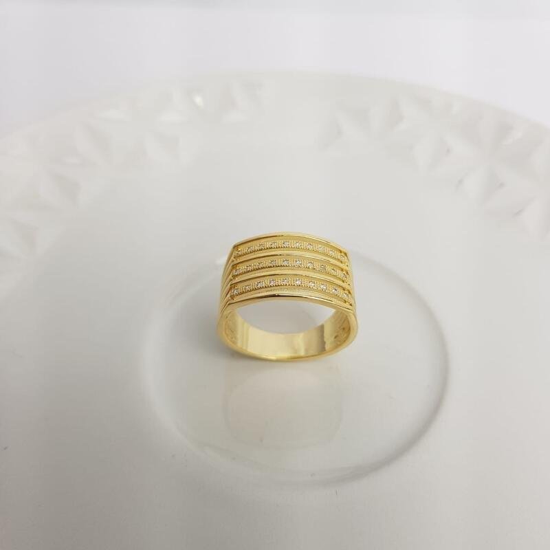 ANEL 4 FILETES LISOS INTERCALADO 4FILETE ZIRC| BANHADO EM OURO 18K