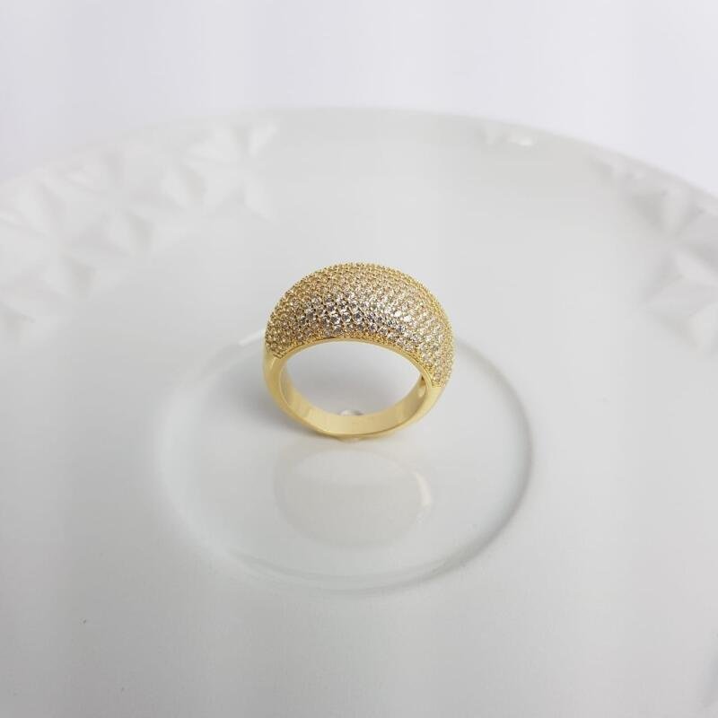 ANEL BALOADO ALTO MICROCRAV CRISTAL| BANHADO EM OURO 18K