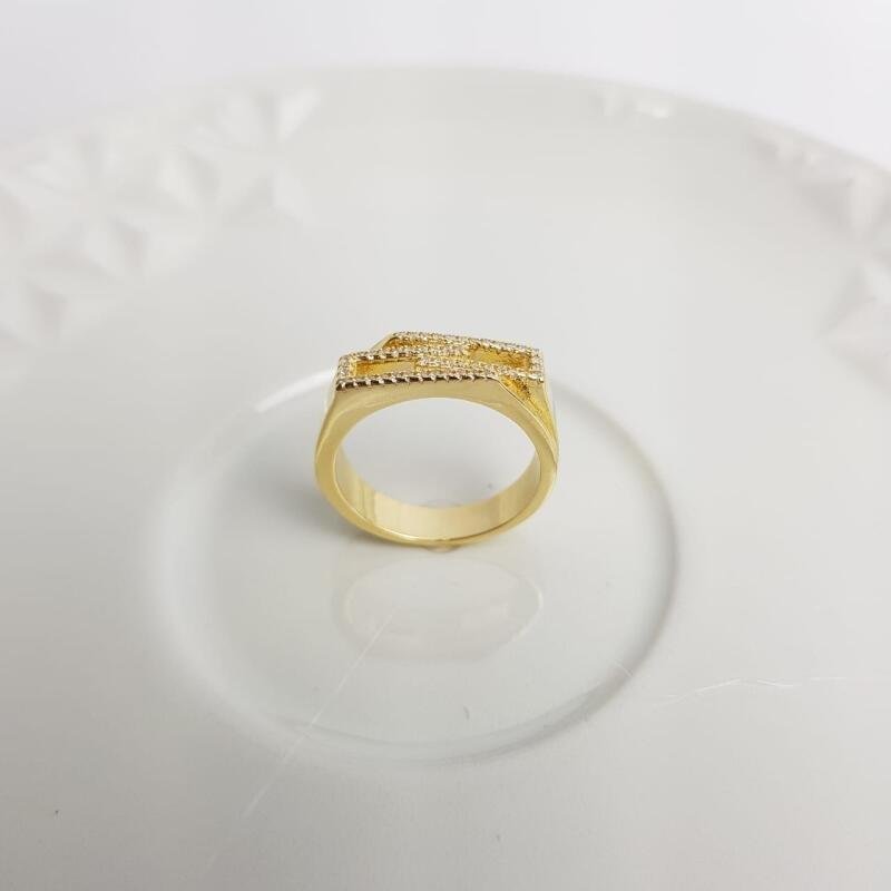 ANEL ELOS RETANGULARES ENCAIXADOS CRAV | BANHADO EM OURO 18K