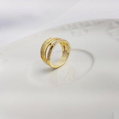 ANEL 2 AROS CRAV 2 AROS LISOS FILETE DIAGONAL| BANHADO EM OURO 18K