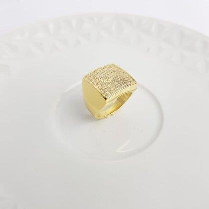 ANEL BASE QUADRADA MICROCRAVEJADA | BANHADO EM OURO 18K