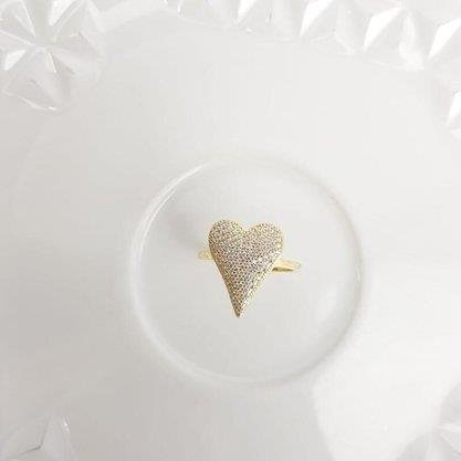 ANEL ENTREMEIO CORACAO MICROCRAV | BANHADO EM OURO 18K