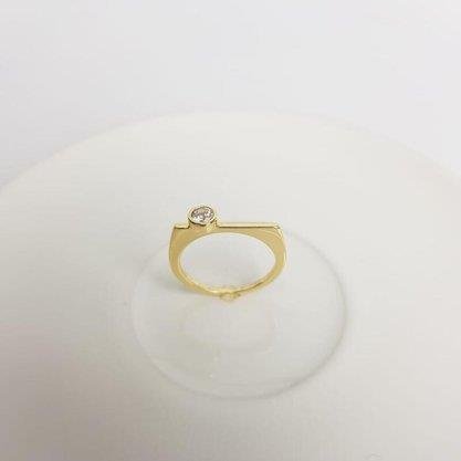 ANEL BASE FILETE QUADRADO LISO C/ZIRC REDONDA| BANHADO EM OURO 18K