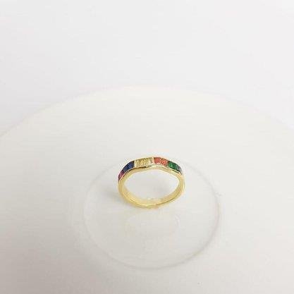 ANEL FRENTE ONDULADA BAGUETE EM ZIRC COLOR| BANHADO EM OURO 18K