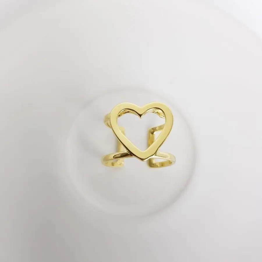 ANEL ARO DUPLO VAZADO CORACAO VAZADO LISO| BANHADO EM OURO 18K
