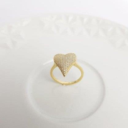 ANEL 1,8CM ENTREMEIO CORACAO MICROCRAV | BANHADO EM OURO 18K