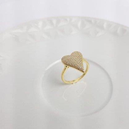 ANEL 1,8CM ENTREMEIO CORACAO MICROCRAV | BANHADO EM OURO 18K