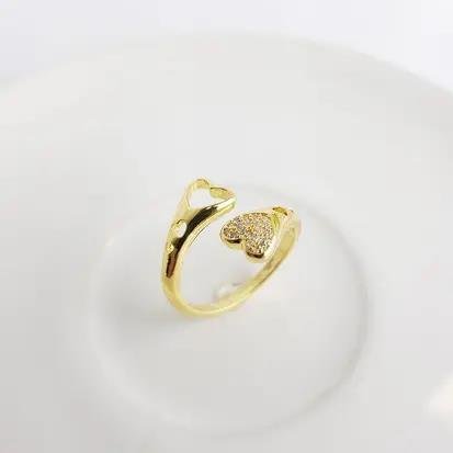 ANEL ABERTO CORACOES PONTA CRAV/LISO| BANHADO EM OURO 18K