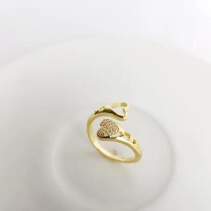 ANEL ABERTO CORACOES PONTA CRAV/LISO| BANHADO EM OURO 18K