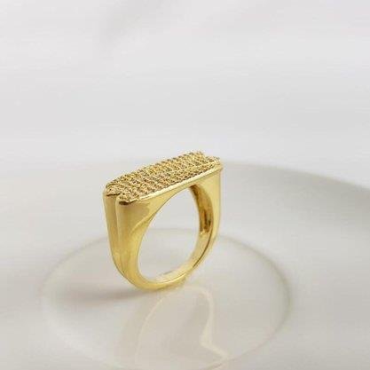 ANEL FRENTE DUPLO CORACAO ALONGADO E CRAV | BANHADO EM OURO 18K