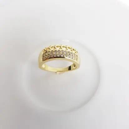 ANEL MEIA ALIANCA 2 FILETES CRAV E 1 ARO X VAZADOS | BANHADO EM OURO 18K