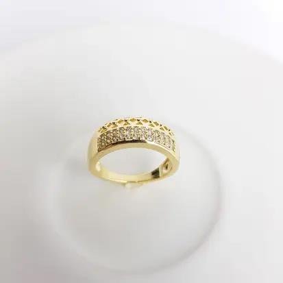 ANEL MEIA ALIANCA 2 FILETES CRAV E 1 ARO X VAZADOS | BANHADO EM OURO 18K