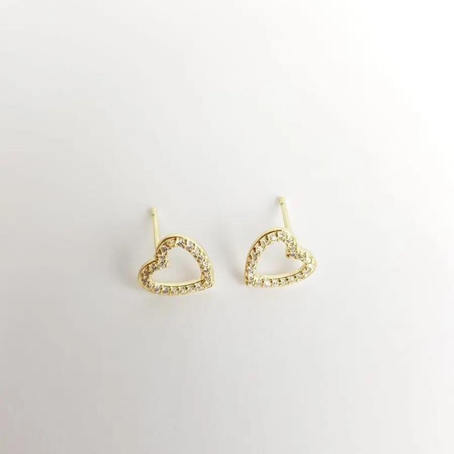 BRINCO CORACAO VAZADO E CRAVEJADO| 1CM|BANHADO EM OURO 18K