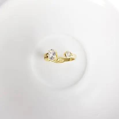 ANEL REGULAVEL METADE ELOS/LISO 2 ZIRC PONTA | BANHADO EM OURO 18K