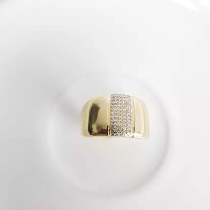 ANEL ARO LISO FRENTE 1,3CM COM 5 FILETES CRAV| BANHADO EM OURO 18K