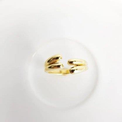 ANEL ARO ABERTO FILETES DUPLO/PONTA EM GOTAS/LISO| BANHADO EM OURO 18K