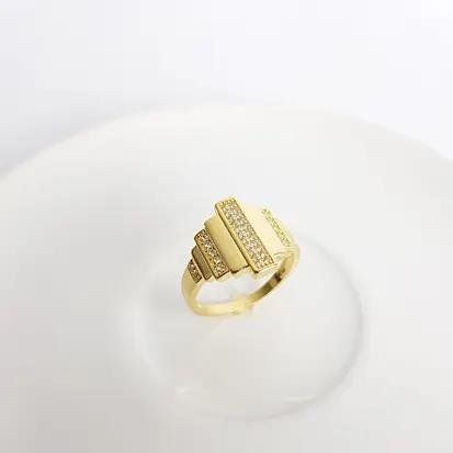 ANEL LISO FRENTE EM FILETES G/P LISOS E CRAV| BANHADO EM OURO 18K