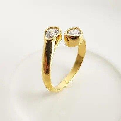 ANEL ARO REGULAVEL PONTAS EM GOTA CRISTAL | BANHADO EM OURO 18K