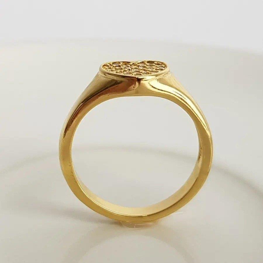 ANEL ARO LISO ENTREMEIO CORACAO MICROCRAV CRISTAL| BANHADO EM OURO 18K