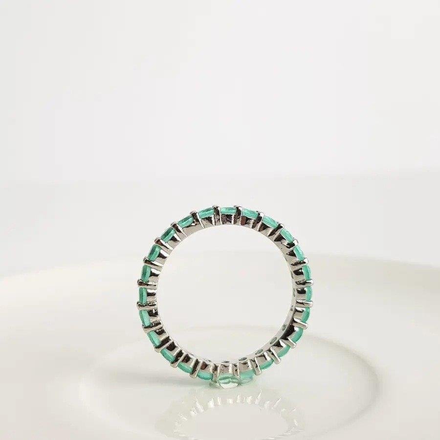 ANEL TODO EM ZIRC VERDE AGUA EM RODIO BRANCO