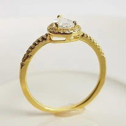 ANEL SOLITARIO ARO CRAV GOTA CRISTAL REDOR CRAV | BANHO DE OURO 18K 