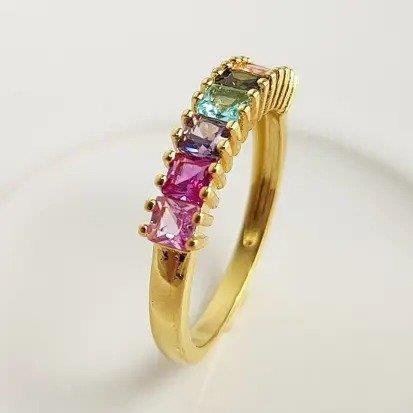 ANEL MEIA ALIANCA ARO EM BAGUETES COLORIDOS 3MM