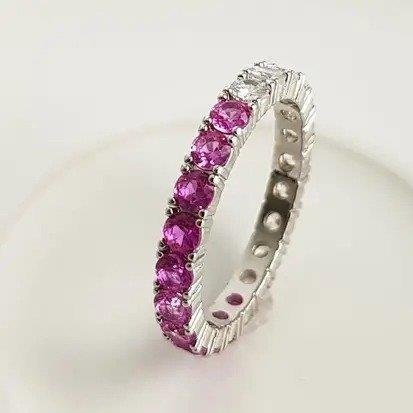 ANEL EM RIIVEIRA METADE ZIRC CRISTAL /ROSA PINK | RODIO BRANCO 