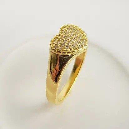 ANEL ARO LISO FRENTE CORACAO MICROCRAV| BANHADO EM OURO 18K