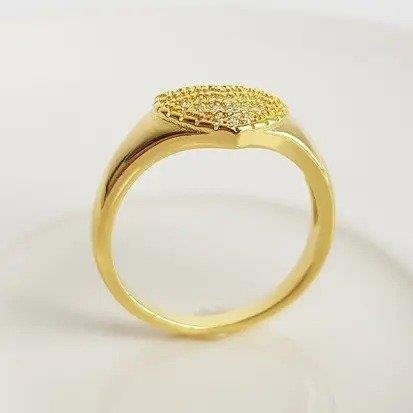 ANEL ARO LISO FRENTE CORACAO MICROCRAV| BANHADO EM OURO 18K