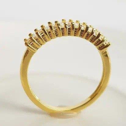 ANEL MEIA ALIANCA 7 QUADRADOS CRISTAIS| BANHADO EM OURO 18K