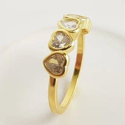 ANEL ARO LISO 5 CORACOES CRISTAIS | BANHADO EM OURO 18K