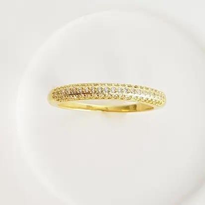 ANEL MEIA ALIANCA ARO 3 FILETE CRAVEJADO| BANHADO EM OURO 18K