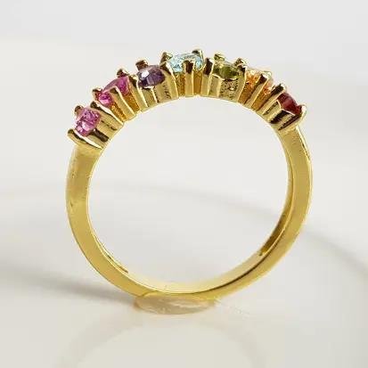 ANEL MEIA ALIANCA CORACOES COLORIDOS | BANHO DE OURO 18K 3MM