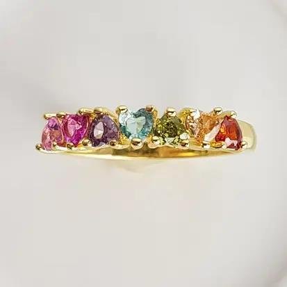 ANEL MEIA ALIANCA CORACOES COLORIDOS | BANHO DE OURO 18K 3MM