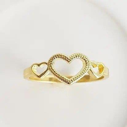 ANEL ARO EM 3 CORACOES VAZ LISOS| BANHADO EM OURO 18K